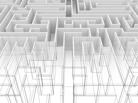 endless maze 3d illustration,wire frame