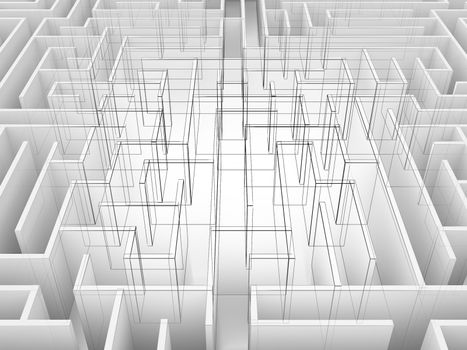 endless maze 3d illustration,wire frame
