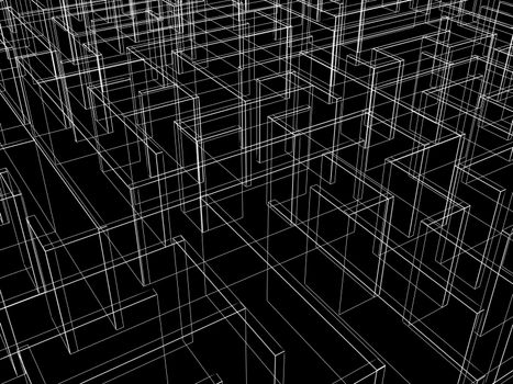 endless maze 3d illustration,wire frame