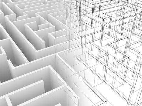 endless maze 3d illustration,wire frame
