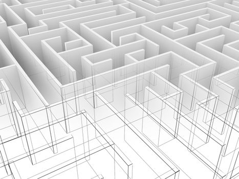 endless maze 3d illustration,wire frame