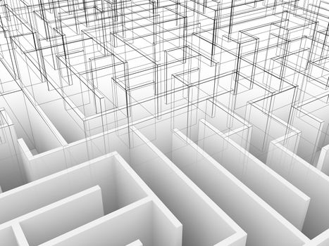 endless maze 3d illustration,wire frame