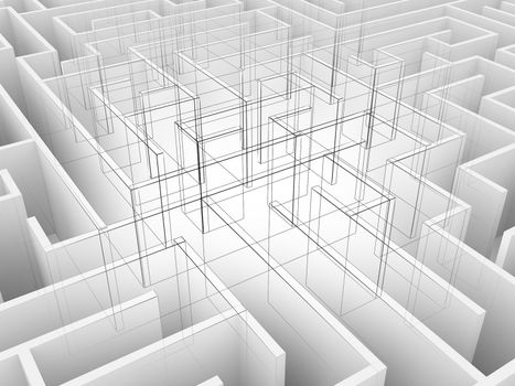 endless maze 3d illustration,wire frame