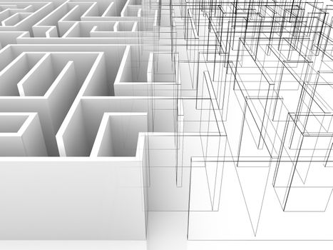 endless maze 3d illustration,wire frame