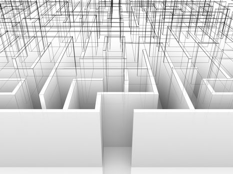 endless maze 3d illustration,wire frame