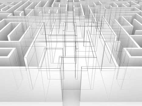 endless maze 3d illustration,wire frame