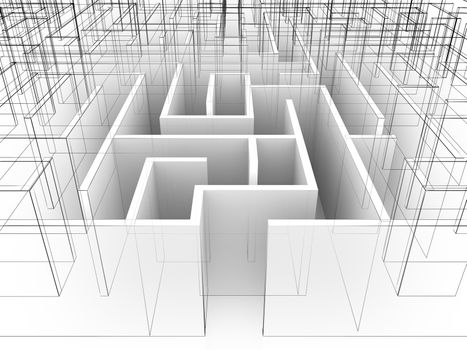 endless maze 3d illustration,wire frame