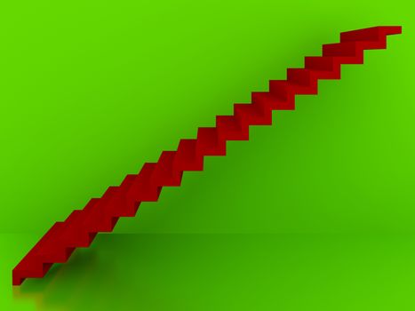 red stairs in green background interior,3d