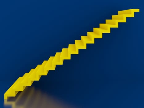 yellow stairs in blue background interior,3d