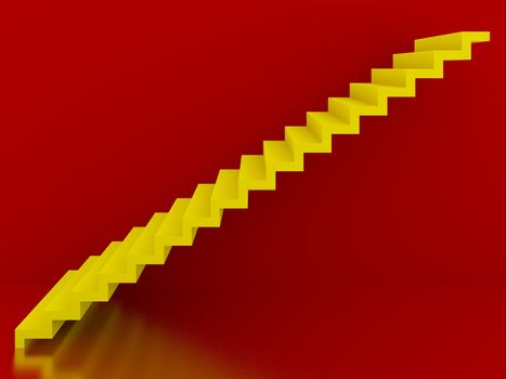 yellow stairs in red background interior, 3d