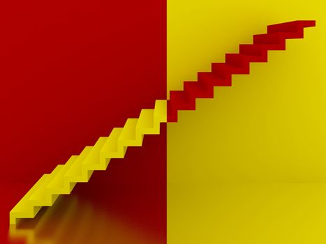 yellow and red stairs in interior,3d