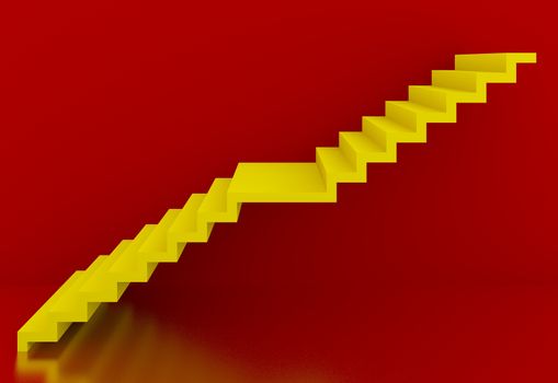 yellow stairs in red background interior, 3d