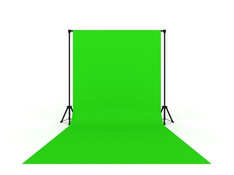 photo studio with green screen a isolated on white background