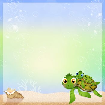 illustration of sea turtle in the ocean