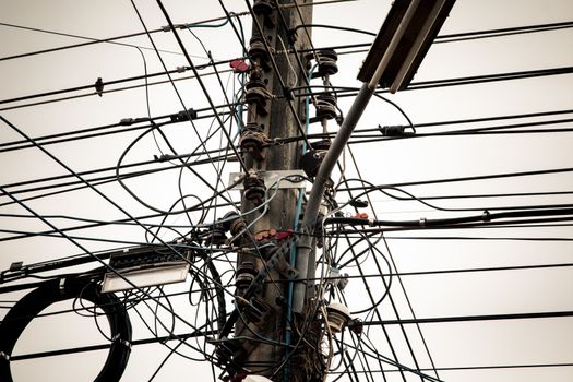 complicated arrangement of Thailand electric wire