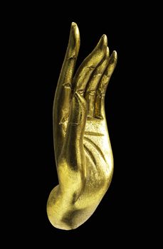 Golden Buddha hand isolated on black with clipping path