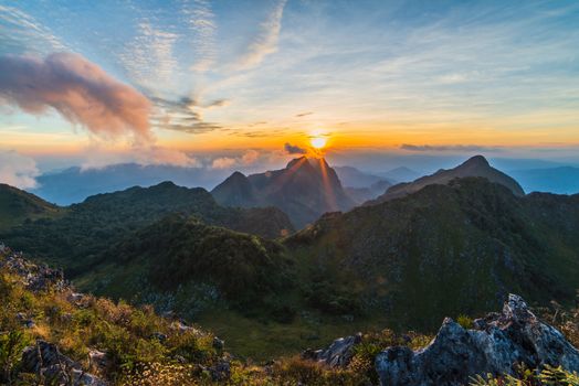 Landscape of sunset on Mountain valley at Doi Luang Chiang Dao, ChiangMai Thailand.