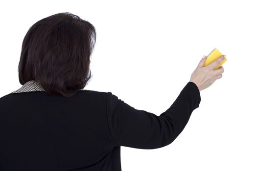 Senior business woman with foam rubber sponge