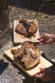 Meat roast in the barbecue in the countryside