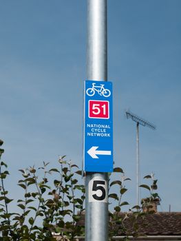 bike sign on lamppost close up outside - national cycle network 51