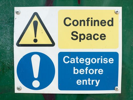 A photograph of typical signs warning of danger on a building site box