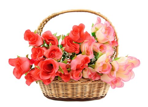 basket with colorful artificial flowers