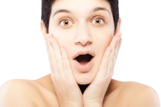 girl with a short hair making surprised expression