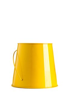 small yellow bucket isolated on white background