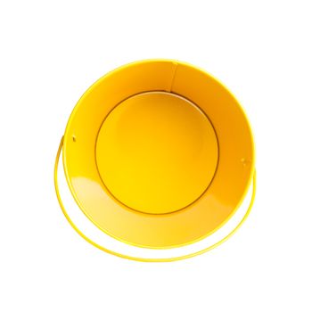 small yellow bucket isolated on white background, top view