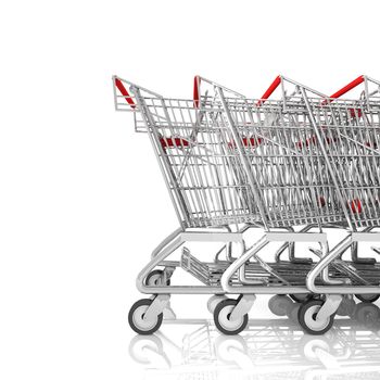 Shopping cart on a parking lot isolated on white,3d rendering