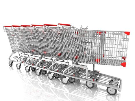 Shopping cart on a parking lot isolated on white,3d rendering