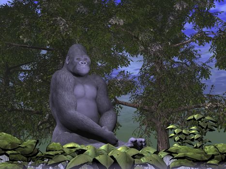 Gorilla monkey thinking sitting in nature - 3D render