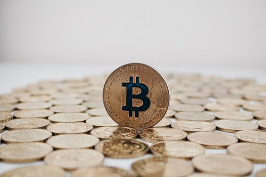 Digital currency physical gold bitcoin coin on gold money.
