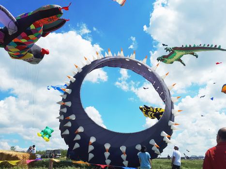 Tryhutty, Nikolaev, Ukraine - MAY 21, 2017: Tryhutty International Kite Festival 2017