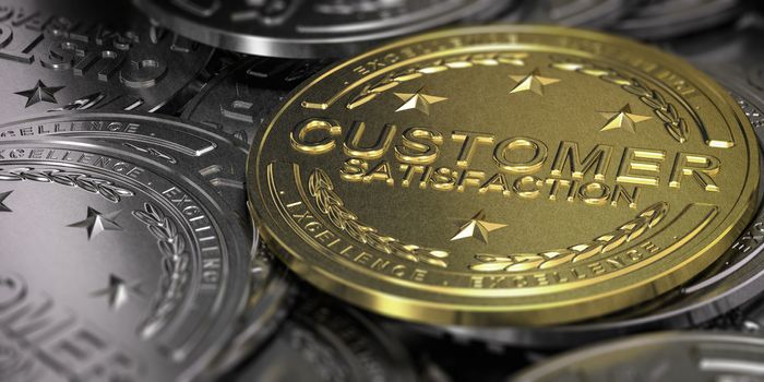 3d illustration of golden customer satisfaction and excellence award