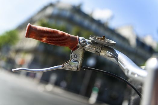 practicing bicycle in urban situation, Paris, France