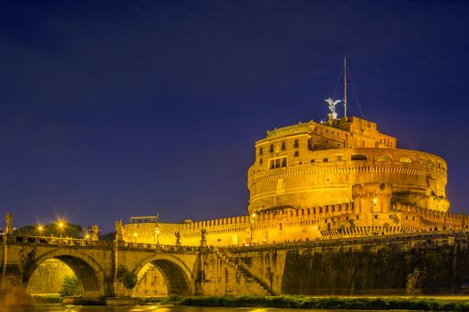 Castel Sant Angelo (Castle of the Holy Angel) in Rome at night