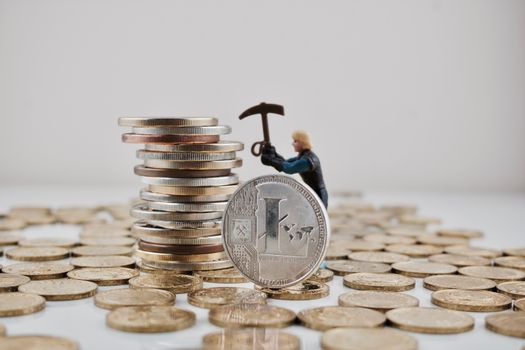 Digital currency physical silver Litecoin coin mining near money.