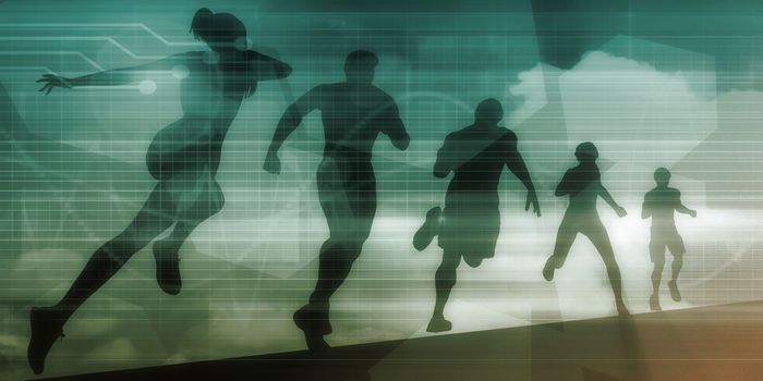 People Running Silhouette Background Illustration as Concept