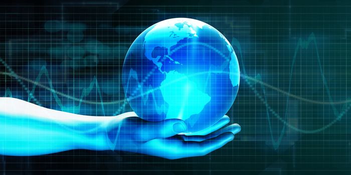 Man Holding Globe with Technology Abstract Background
