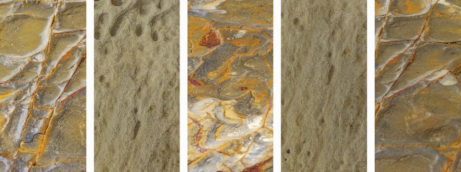 Panoramic set of natural rock textures banner background 