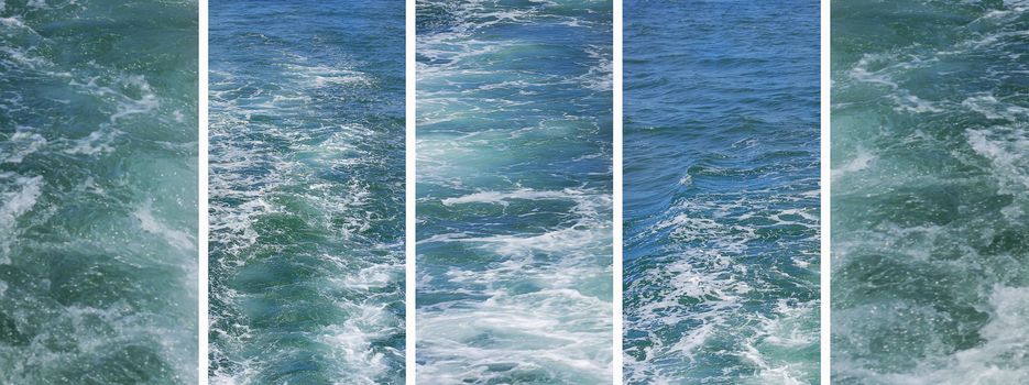 Set of rough water photos in panoramic banner