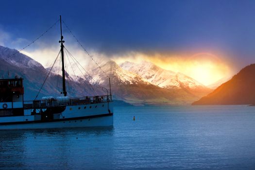 old steam boat in lake wakatipu queenstown most popular traveling destination in south island new zealand