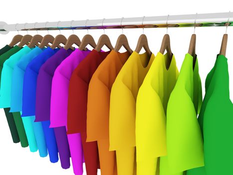 colorful shirts with hangers isolated on white,3d