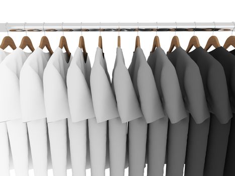 black and white  shirts with hangers isolated on white,3d