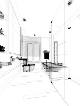 abstract sketch design of interior bathroom