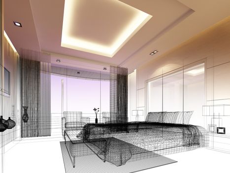 abstract sketch design of interior bedroom