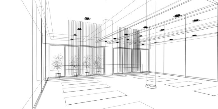 abstract sketch design of interior yoga room