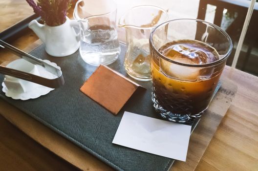 set of Iced coffee in a tall glass.