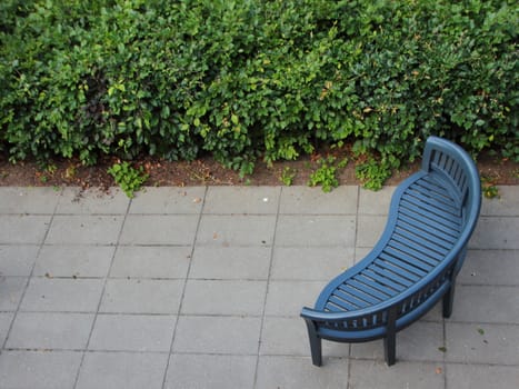 Empty Dark Green Wooden Bench at Hedge in Aerial View